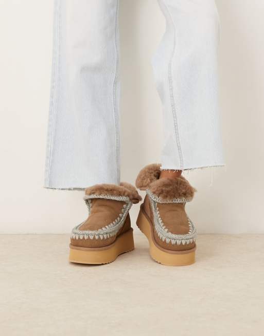 Mou – Wildleder-Stiefel in Braun und Blau mit flacher Plateausohle, 3 von 4
