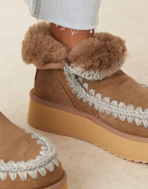 Mou – Wildleder-Stiefel in Braun und Blau mit flacher Plateausohle, 4 von 4