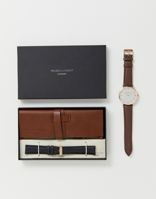 Mr Beaumont leather watch gift set