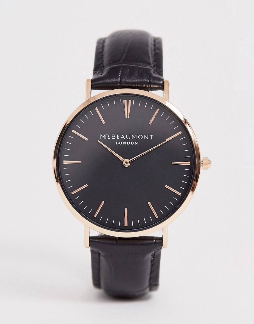 Mr Beaumont leather watch in black