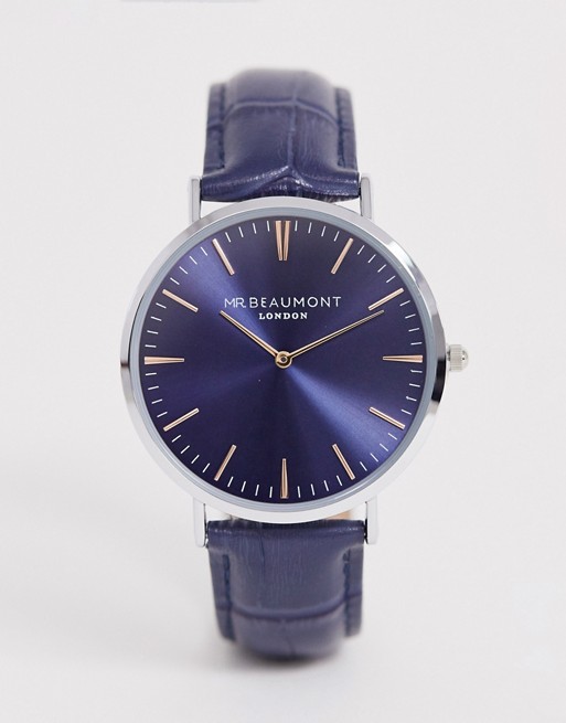 Mr Beaumont leather watch in navy