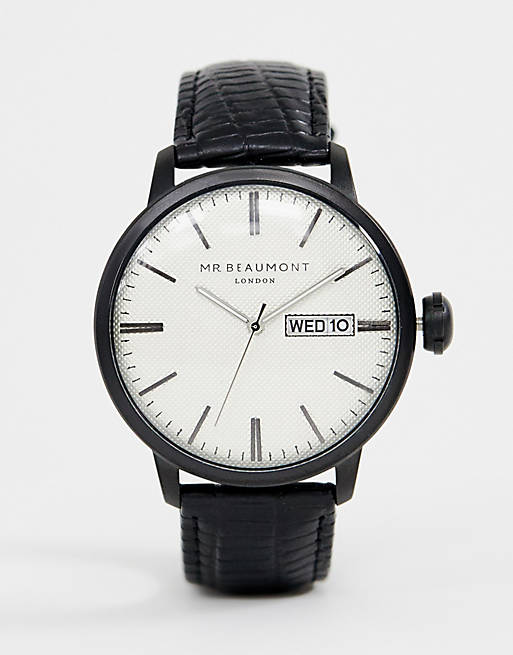 Mr Beaumont leather watch with white dial | ASOS