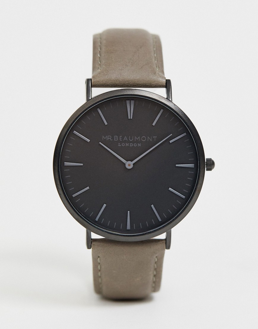 Mr Beaumont - Leren horloge met zwarte wijzerlaat-Grijs