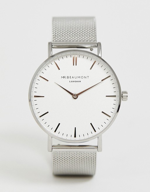 Mr Beaumont mesh watch in silver