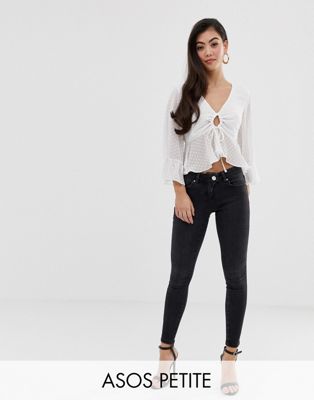 Mørktvaskede witby skinny jeans, lav talje med westernlynlås fra ASOS DESIGN Petite-Sort
