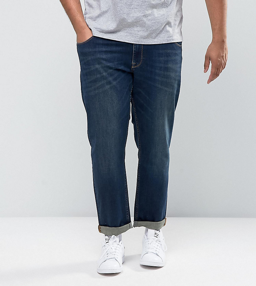 Mørvaskede strækbare slimfit-jeans fra Asos Plus-Blå