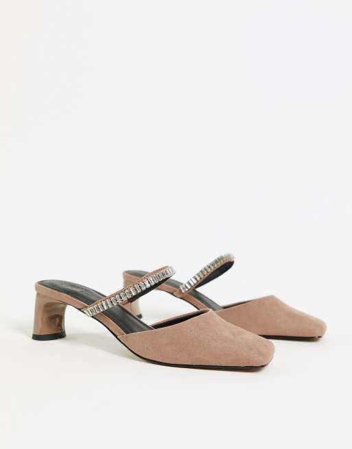 Mules color topo con diseño adornado y tacón Sunny de ASOS DESIGN