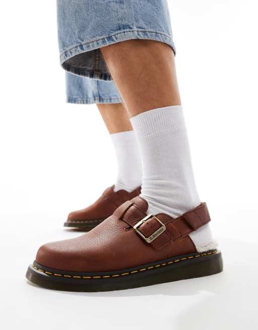 Mules color tostado de cuero con forro de piel sintética Jorge II de Dr Martens