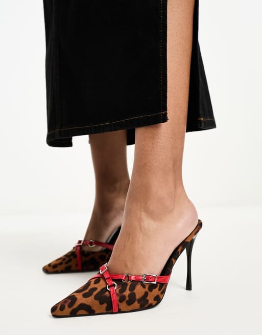 Mules con estampado de leopardo de tacón de aguja de Daisy Street