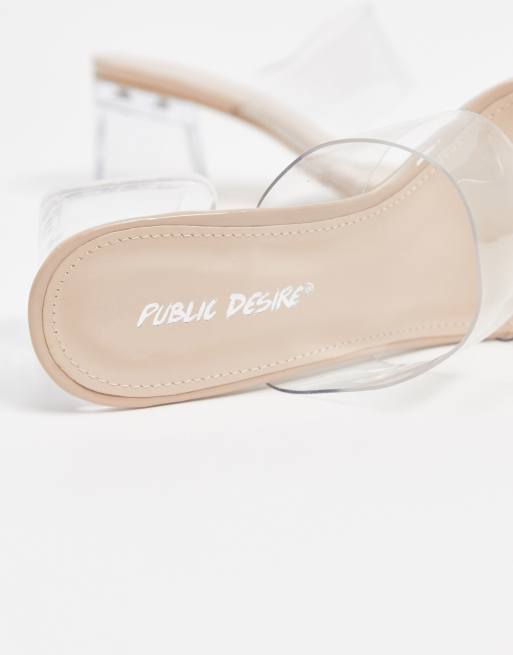 Mules de corte ancho en beis con detalles transparentes Aries de Public Desire , 2 de 4