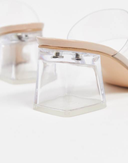 Mules de corte ancho en beis con detalles transparentes Aries de Public Desire , 3 de 4