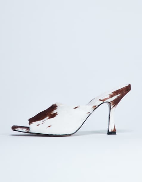 Mules de tacón con estampado de vaca y acabado efecto piel de potro de cuero auténtico Fox de Topshop - view 1