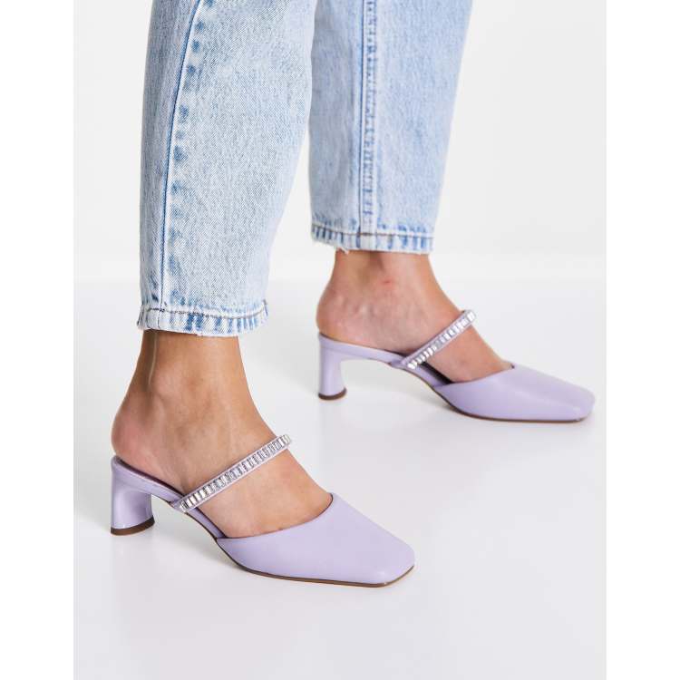 Mules Zapatos De Mujer Color Lila Mules Lilas Con Diseño Adornado