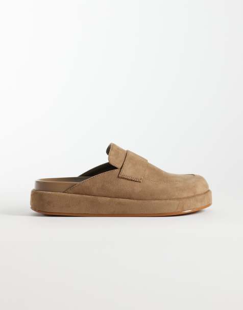 Mules marrón topo estilo mocasines con plataforma plana de antelina Tiramisu de Schuh - view 1