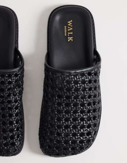 Mules negras con diseño entretejido de cuero Lara de Walk London, 3 de 4