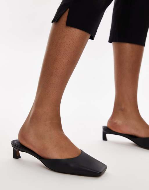 Mules negras de tacón medio con puntera cuadrada de cuero premium Audrey de Topshop, 3 de 4