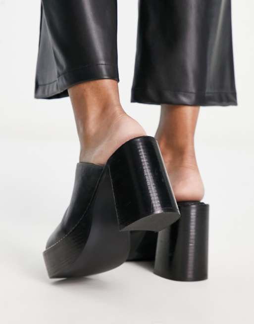 Mules negras de tacón y suela gruesos de cuero premium Pierre de ASOS DESIGN , 2 de 4