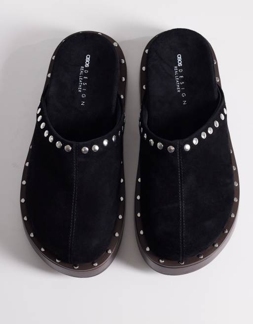Mules negros con plantilla y tachuelas de ante premium Marvel de ASOS DESIGN, 2 de 4