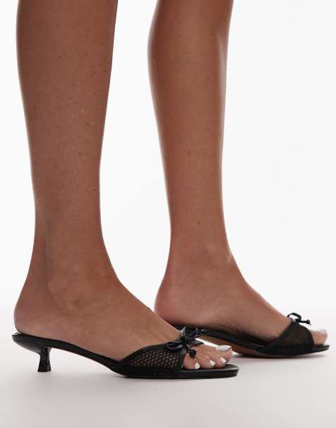 Mules negros de tacón medio con detalle de lazo de malla Imai de Topshop - view 1