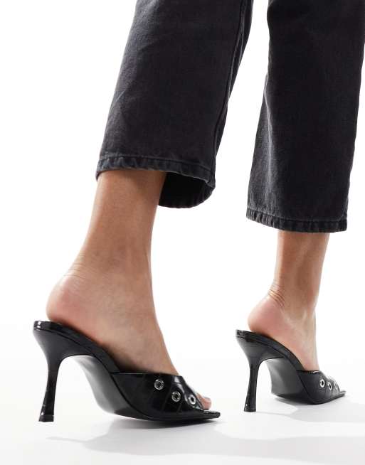 Mules negros de tacón medio con detalle de ojales Hammer de ASOS DESIGN, 4 de 4