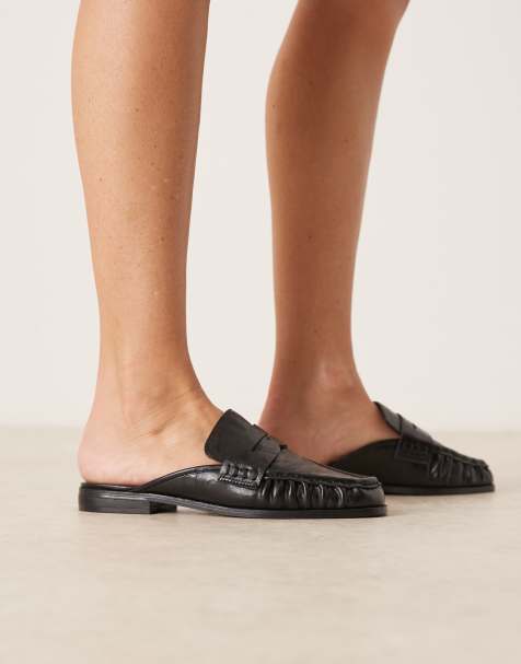 Mules negros estilo mocasines con detalle fruncido Mouse de ASOS DESIGN Wide Fit - view 1
