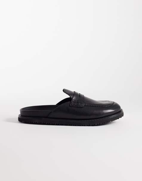 Mules negros estilo mocasines de cuero de Jack & Jones - view 1