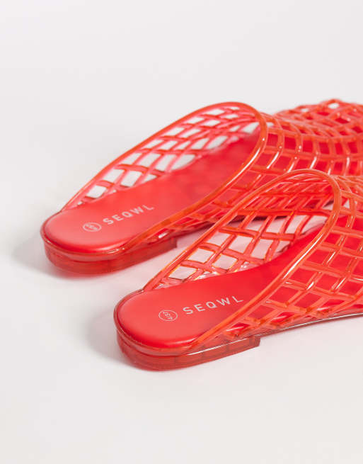 Mules rojas con diseño enrejado de goma de SEQWL, 4 de 4