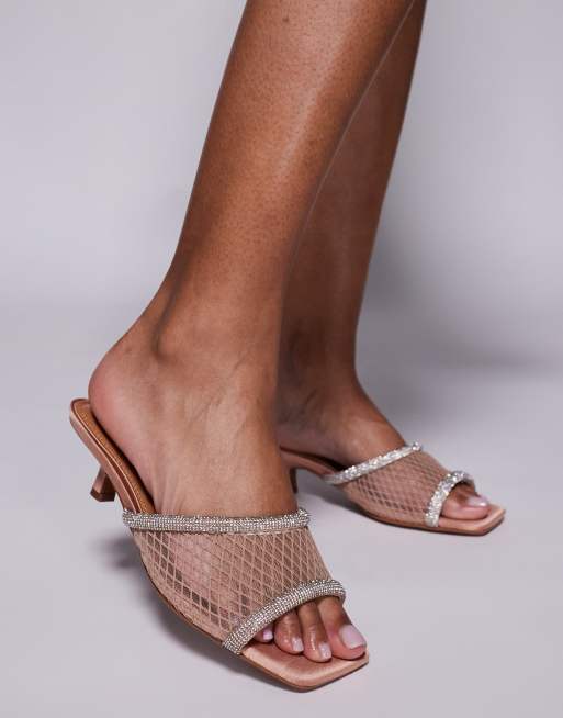 Mules rosa claro de tacón con diseño adornado de River Island