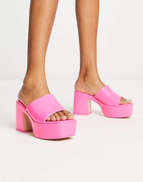 Mules rosa intenso acharolado con plataforma Ariel exclusivas de Public Desire - view 1