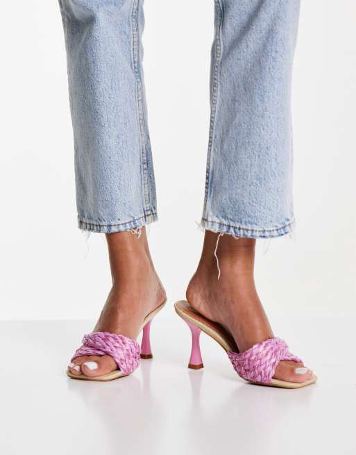 Mules rosas de tacón medio con diseño trenzado Hawaii de ASOS DESIGN , 2 de 4