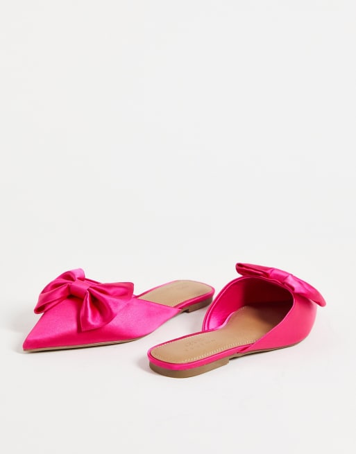 Mules rosas planas en punta con lazo extragrande de satén Lass de ASOS DESIGN Wide Fit, 4 de 4