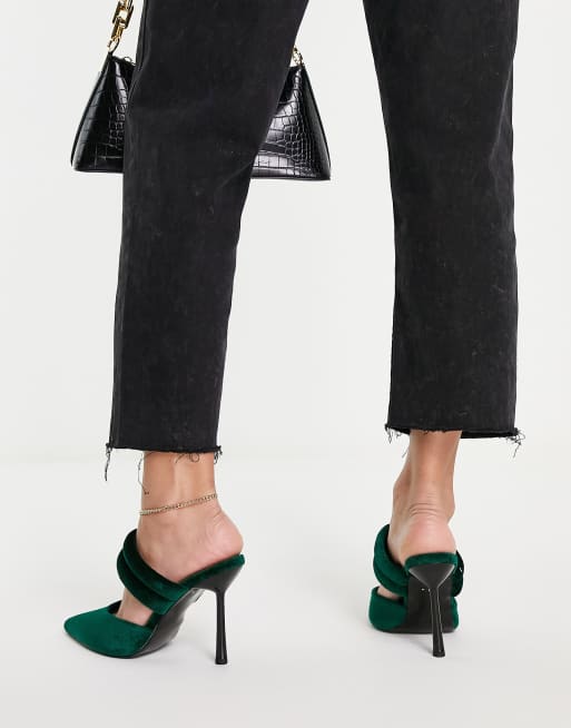 Mules verde bosque de tacón con diseño acolchado Paxton de ASOS DESIGN Wide Fit, 2 de 4