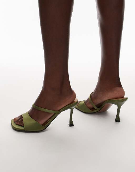 Mules verdes de tacón alto con correa Fiona de Topshop, 3 de 4