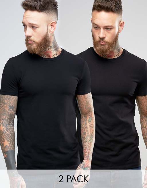 Multi-pack de 2 camisetas ajustadas en negro con cuello redondo de ASOS DESIGN; AHORRA