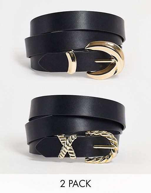 Mujer Cinturones | Multipack de 2 cinturones negros para cintura y cadera con hebillas doradas exclusivos de Glamorous Curve - WX57327