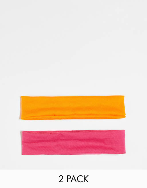 Multipack de 2 diademas de color naranja y rosa de punto de DesignB London