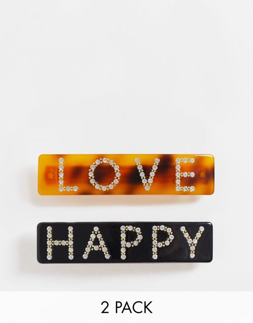 Multipack de 2 pasadores de color negro y efecto carey con strass de Glamorous