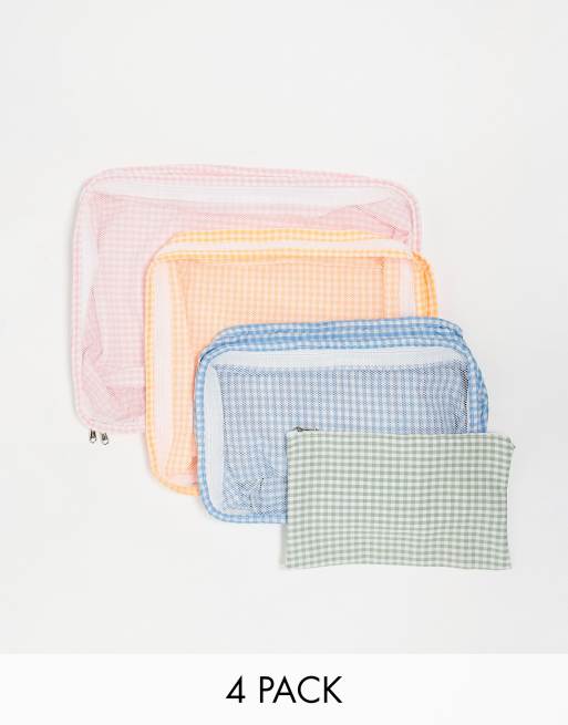 Multipack de 4 organizadores de viaje a cuadros vichy de colores de South Beach x Misha Grimes