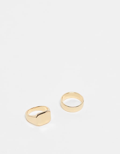 Multipack de anillos dorados con diseños de banda y tipo sello cuadrado de Faded Future