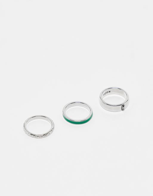 Multipack de anillos plateados con diseño de banda Seventies City de Icon Brand