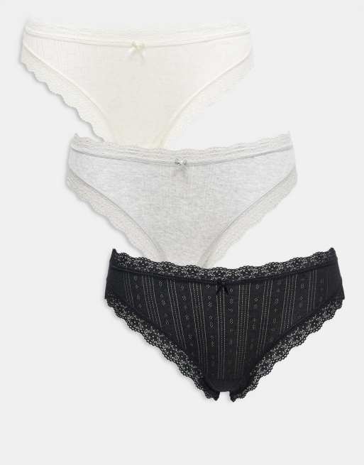 Multipack de braguitas de color negro, gris y beis de Cotton On