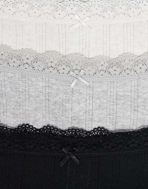 Multipack de braguitas de color negro, gris y pastel de punto pointelle de Cotton On, 3 de 3