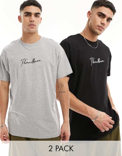 Multipack de camisetas de color negro y gris de Threadbare 