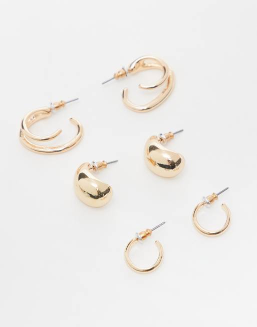 Multipack de pendientes de aro pequeños dorados con diseño abombado de Reclaimed Vintage