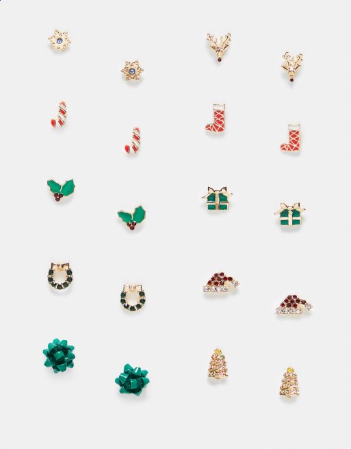 Multipack de pendientes de botón multicolores con diseños de Navidad de Accessorize