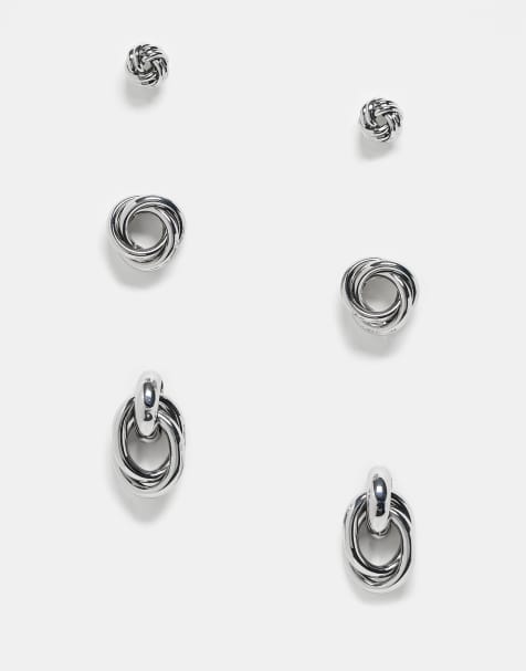Multipack de pendientes de botón plateados con diseños de nudos de ASOS DESIGN - view 1