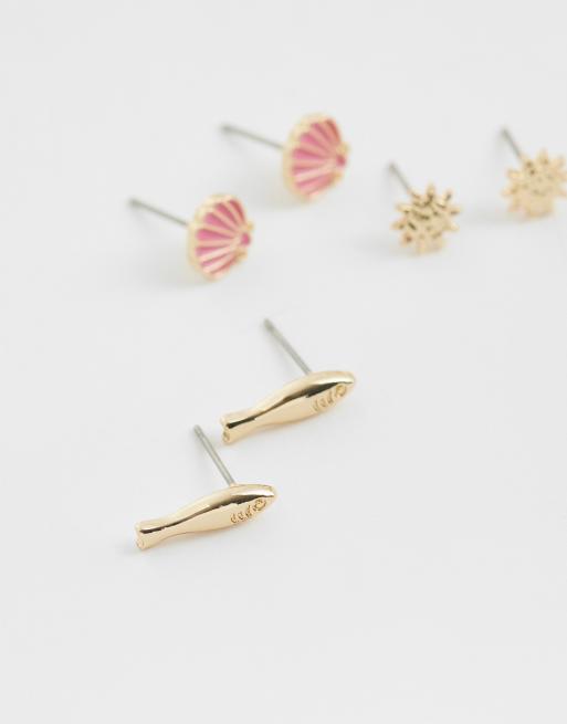 Multipack de pendientes de botón rosas con diseño marino esmaltados de ASOS DESIGN, 3 de 4