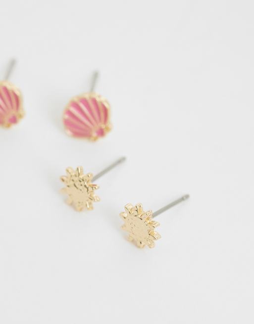 Multipack de pendientes de botón rosas con diseño marino esmaltados de ASOS DESIGN, 4 de 4