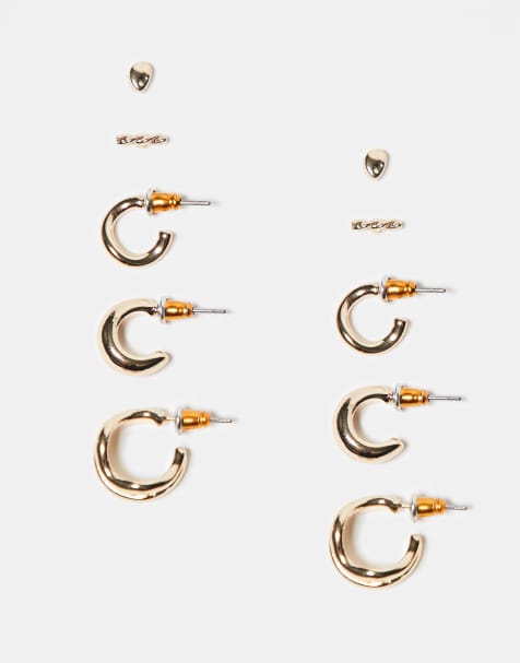 Multipack de pendientes de botón y pendientes de aro dorados variados de ASOS DESIGN - view 1
