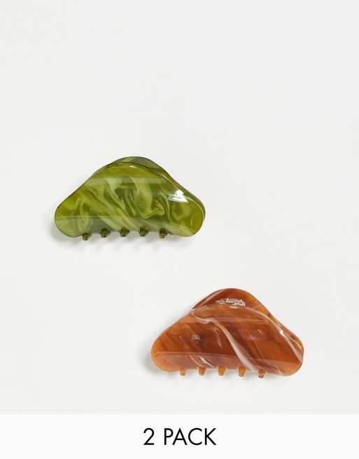 Multipack de pinzas para el cabello de color beis y verde con efecto carey de Accessorize 